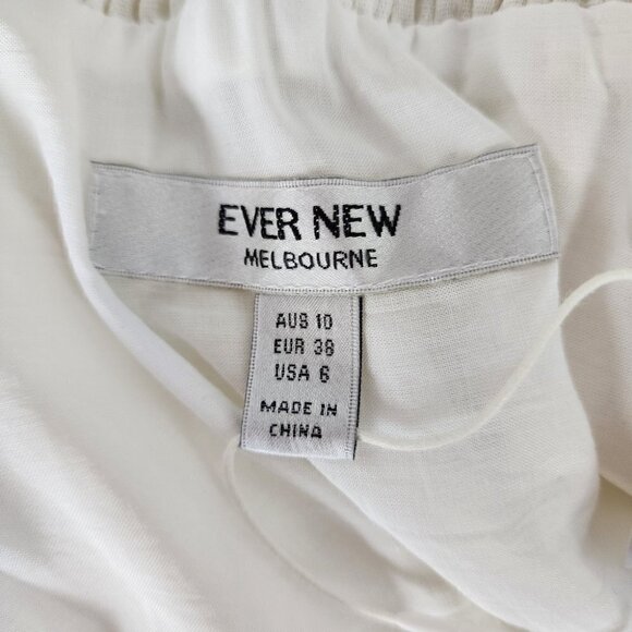 Ever New Puff Sleeve Ruffle Mini Dress Smocked Neckline Porcelain Ivory Size 6 - Picture 3 of 15